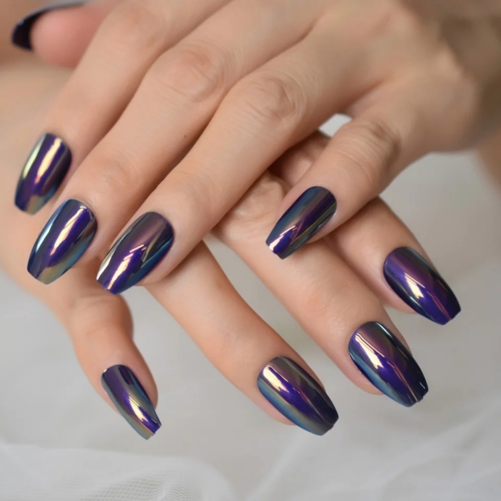 PURPLE IRIDESCENT COFFIN 💅NAILS glue on press on nails *COMPLETE PRO NAIL KIT!!